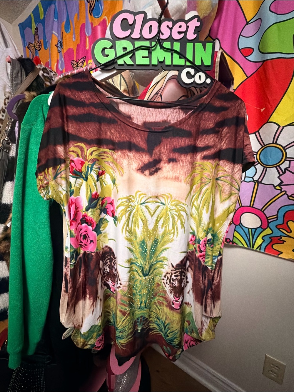 Women's Brown Tropical Tiger Print Top - Silk